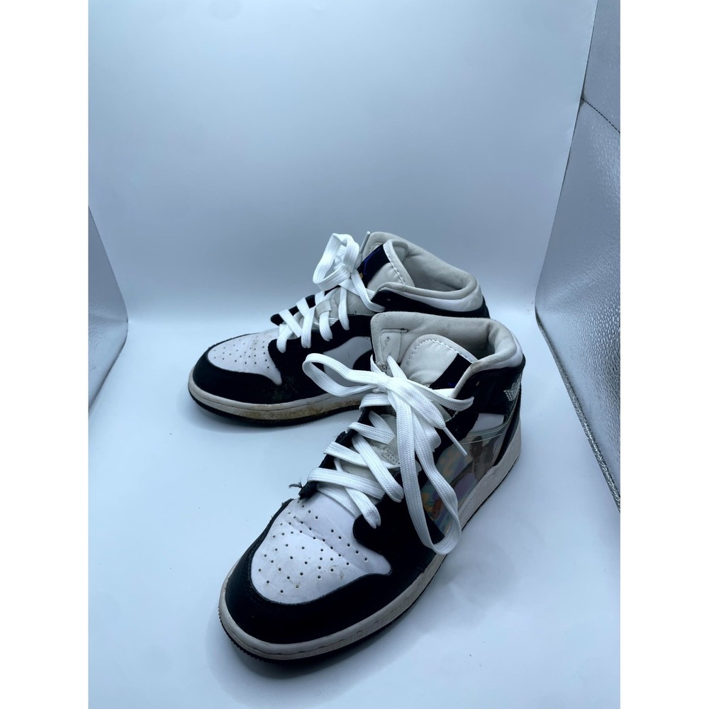 Nike Air Jordan 1 Mid Hologram DR9495-001 Kids 4.5Y Sneakers Black Shoes